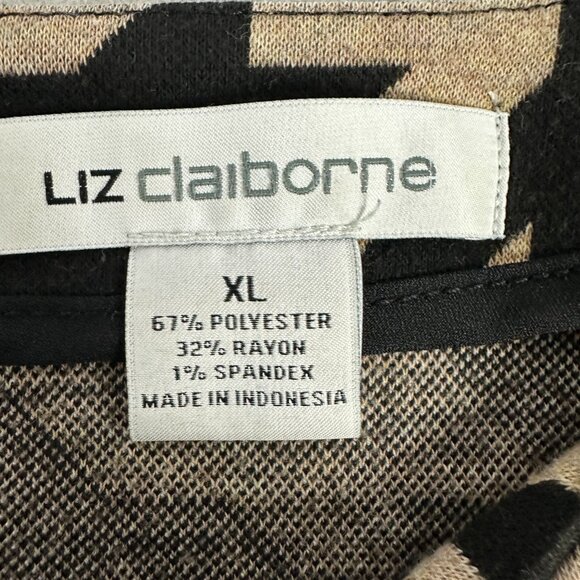 Liz Claiborne Womens Houndstooth Print Blouse XL Black Tan Short Sleeve Top - Picture 3 of 4